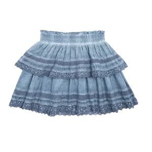 KATIE J NYC Junior Ashley Stonewash Skirt Blue Denim Wash Ruffle Tiered Skirt